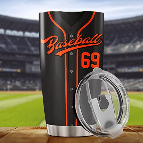 Unilyly Personalized Coffee Tumbler Insulated Mug With Lid Sports Players Travel Accessories Baseball Gifts For Boys Dad Men Teens Hot Drinks Cold Steel Christmas Cups Team Color #TOP3