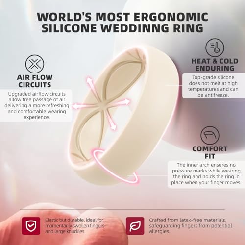 Image of Egnaro 4 /5 /8 Variety Multipack Ergonomic Breathable Bridal Rings Sets, 6mm Wide - 2mm Thick Rubber Wedding bands women, silicone Rings for her with Half Size