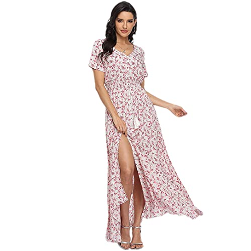 Robe de plage longue avec bouton et taille élastique ajustable imprimé floral L