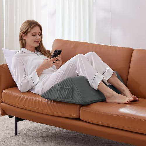Knee Wedge Pillow, Memory Foam Leg Pillow Knee Pillow for Back Sleeping, Wedge Pillows for Legs Post Surgery, Triangle Pillow for Knee Support, Leg Elevation, Knees Hip Back Pain Relief, Black
