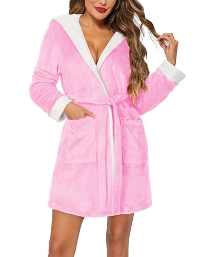 HOTOUCH Womens Hooded Bathrobe Fleece Robe Super Soft Plush Robe Velour Bathrobe3