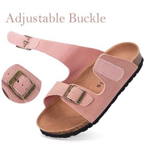 Image of ZUSERIS Kids Toddler Sandals Boys Girls Summer Slides | Soft Cork Footbed, Non-slip,Adjustable Straps,Comfort Suede Leather,Lightweight