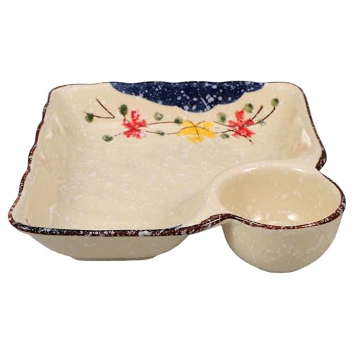 LEDMOMO 和風仕切り付き寿司料理皿 餃子用醤油入れ付き 多機能スナックプレート ホームパーティーやレストラン向け盛り付け皿