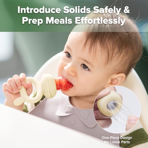 Haakaa Baby Fruit Food Feeder & Mini Freezer Nibble Tray Combo, Breastmilk Popsicle Molds for Baby Cooling Relief, BPA Free Silicone Feeder for Safe Infant Self Feeding, 4 Month+ (Oat) by haakaa - Image 2