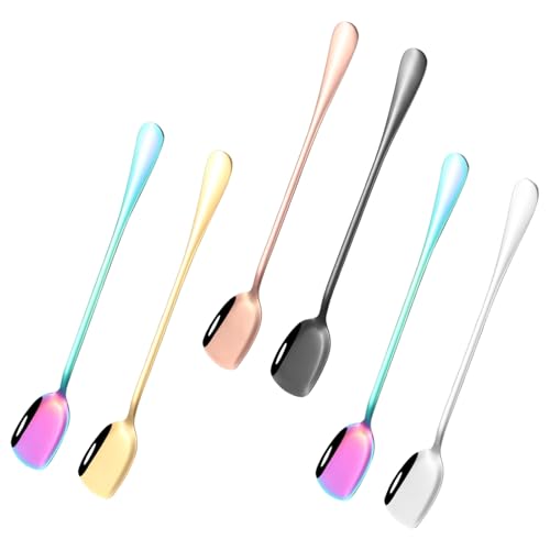 6 Pcs Latte Spoons, Long Handle Stainless Steel Coffee Spoon, Stirring Spoons Set for Coffee, Espresso, Hot Drinks, Chocolate, Dessert & Ice Cream