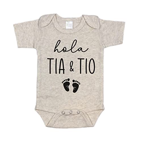 Hola Tia and Tio Pregnancy Announcement Infant Bodysuit for Aunt and Uncle | Spanish New Baby Gifts for Brother and Sister (0-3 months, Natural)
