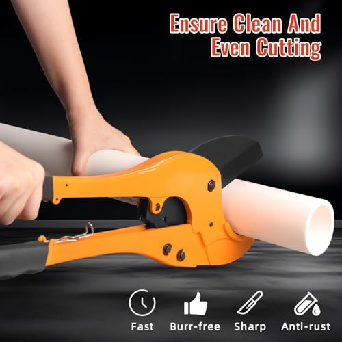 Image of PVC Pipe Cutter - Cuts Up to 2-7 /8 inch, Ratchet Type PVC Cutter SK5 Blade and Aluminum Alloy Body, One-hand Rapid Cutting Tool for PEX, PVC, and PPR Pipe