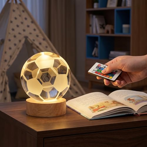 Image of 3D Soccer Ball Night Light, Soccer Lamp 16 Color Changing with Remote Control for Bedroom Decor, Ideal Cool Desk Decor Gift for Teens Boys, Football