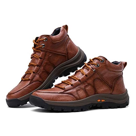 gracosy Men's Winter Hiking Boots, Winter Warm Shoes Fashion Sporting Shoes Leather Boots Winter Sneakers Outdoor Casual High-top Shoes Waterproof Anti- Shoes Snow Shoes Brown 6.5
