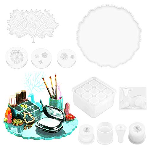 Juanya 11PCS Silicone Resin Molds Set- Epoxy Resin Mold Jewelry Display Tray Silicone Mold Makeup Lipstick Organizer Mold Jewelry Deer Horn Storage Box Mold for DIY Resin Casting