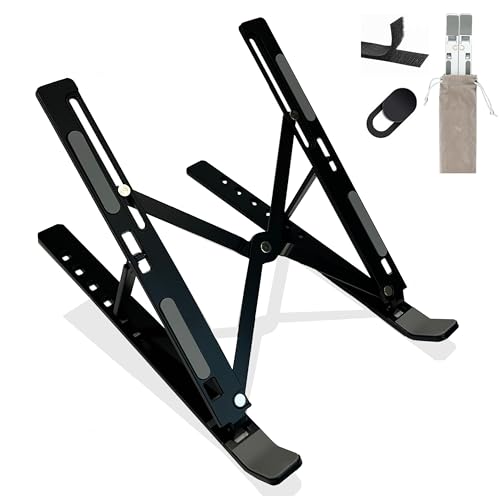 Aluminum Laptop Stand for Desk-7 Levels of Height Adjustable Laptop Stand. Foldable and Portable Laptop Riser. Compatible with MacBook Air/Pro, Dell, Lenovo, Acer. For to 15.6 Laptops and Tablets.