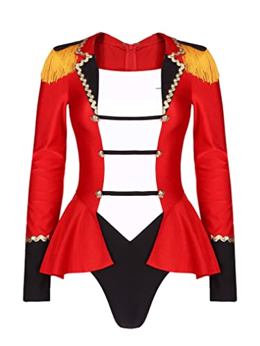 Freebily Justaucorps Manche Longue Femme Body String Cirque Meneur Cosplay Costume Cirque Déguisement Halloween Carnaval Stage Spectacles Taille Haute Rouge S