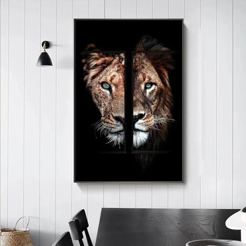 Affiche lion et lionne décoration murale peinture sur toile cuadros 40x65cm