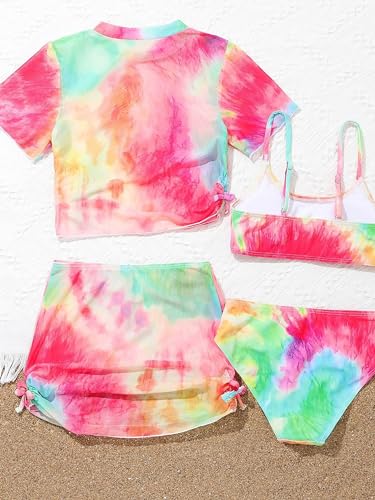 Kids Girls 4 Piece Tankini Swimsuits Bathing Suit Cute Bikini Swimwear with Cover Ups Beach Skirt Set3
