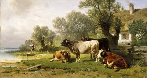 Toile bovins dans une basse-cour Friedrich Johann Voltz pour habiller un grand mur