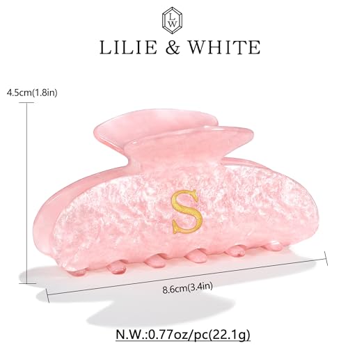 Image of LILIE&WHITE Acrylic Letter Hair Clips For Women Stylish E Monogram Hair Claw Alphabet Hair Clip Fashion Glitter Claw Clips Elegant And Durable Hair Accessory Large Hair Clips Pink E