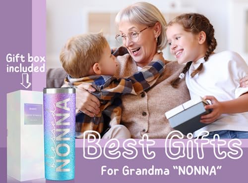 Image of Onebttl Christian Grandma Gifts for Mother's Day, 20oz Purple & Blue Glitter Skinny Tumbler, Straw & Lid Included, Nonna Gifts - Blessed Nonna