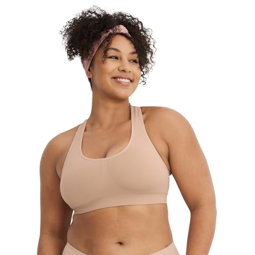 Jockey Women's Bra Seamfree Mid Impact Sports Bra, Light Beige, XL