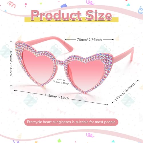 Etercycle Pink Heart Sunglasses, Bling Heart Glasses Party Accessories, Cute Birthday Gifts Women's Sunglasses Bridal Shower Gifts For Bride2