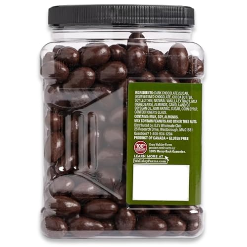 Wellsley Farms Dark Chocolate Covered Almonds &ndash; 2lbs 13oz | Whole Roasted Almonds with Real Creamy Dark Chocolate | Kosher, Gluten-Free Snack