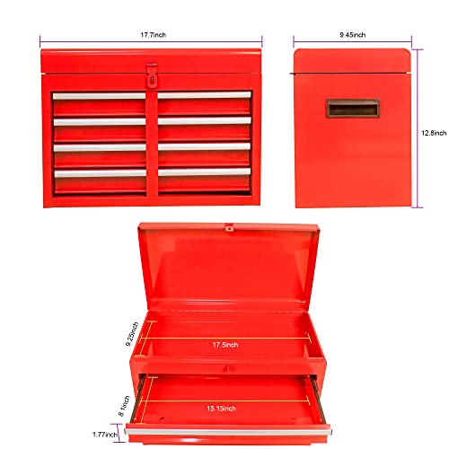 Campfun 5 Drawers Tool Chest, High Capacity Rolling Tool Storage Cabinet With Bottom Cabinet & Adjustable Shelf, Mechanic Tool Organizer With Buckle And Side Handle For Garage & Workshop, Red #TOP2