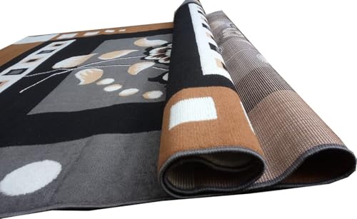 Image of Floral Design Acrylic Polyester Carpet for Living Room 5X7 Feet Color Grey and Black(150X210Cm), Large Rectangle