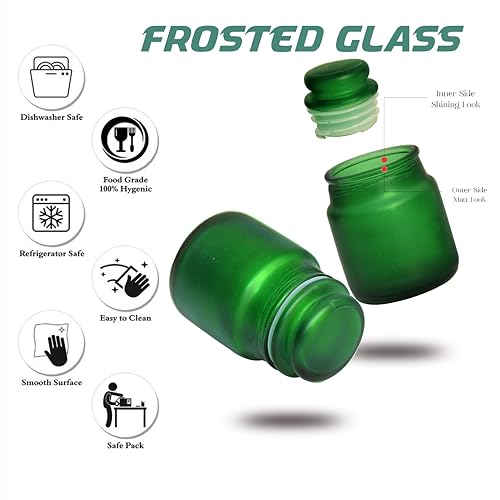 Image of Pure Source India Frosted Glass Spice Jar /Yanky Jar /Glass Container For Storage (110 ml) (Green) (Four Pcs)