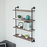 Industrial Pipe Shelving Bookshelf Rustic Modern Wood Ladder Storage Shelf Retro Wall Mount Pipe...