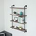 KKLE Industrial Pipe Shelving Bookshelf Rustic Modern Wood Ladder Storage Shelf 4-Tier Retro Wall Mount Pipe Design DIY Shelving (24in)