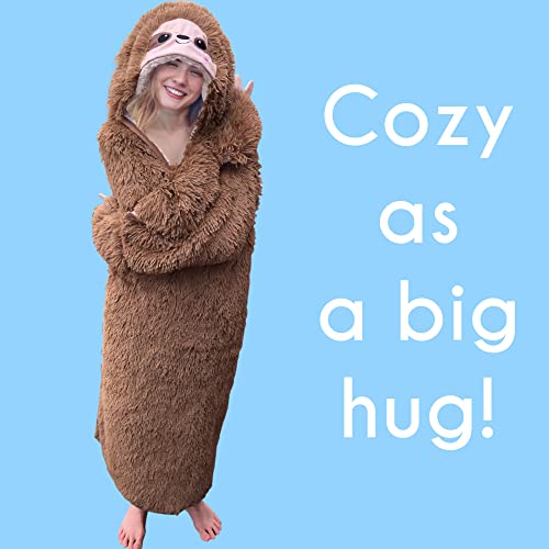 Sloth Blanket For Adults Sloth Hooded Blanket Sherpa Fleece Sloth Hoodie Cloak Wrap Sloth Gifts For Girls Women Men Kids Fluffy Warm Cozy Sloth Decor Plush Wearable Throw Super Soft Faux Fur #TOP1