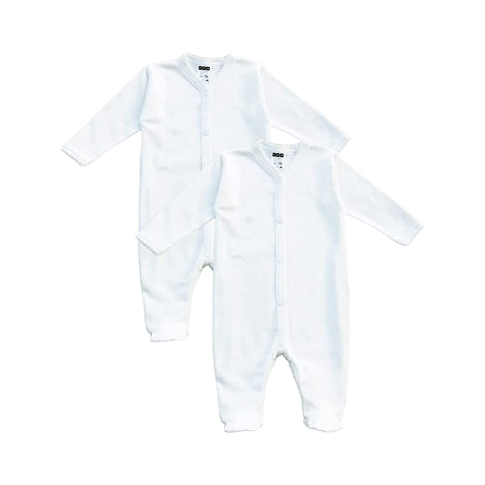 MEA BABY grenouillère bébé Unisexe 100% Coton Bio, Lot de 2, Blanche (crème), pour Filles et garçons (62)