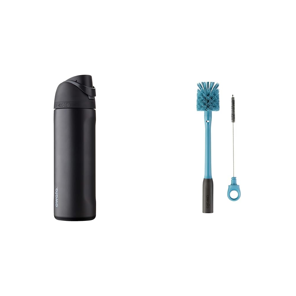 Owala FreeSip 24oz Very, Very Dark + Cleaning Brush Set