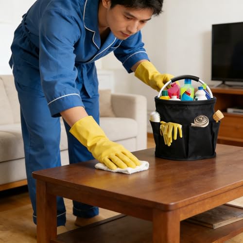 Qivine-Cleaning-Caddy-for-Cleaning-Supplies-17L-Cleaning-Supply-Caddy-with-Handle-Foldable-Cleaning-Supplies-Organizer-Bucket-Tool-Bag-Organizer-Cleaning-Products-Organizers-for-Home-Garden-Black