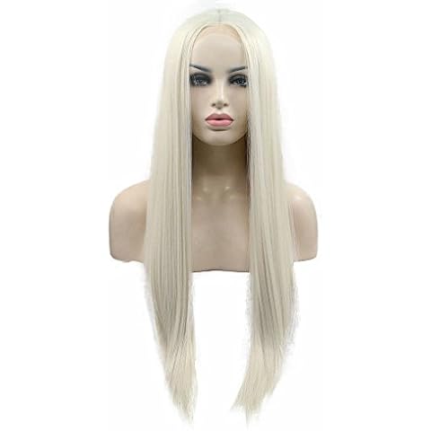 60# Ice Blonde Lace Front Wig Long White Blonde Synthetic Wigs for Women Natural Wig Heat Resistant Fiber Hair Cover