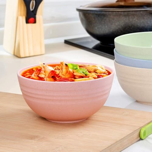 Image of PRANIJ Reusable Wheat Straw Bowl Set of 4 - Dishwasher & Microwave Safe - BPA Free - Unbreakable Cereal Bowls for Salad, Rice, Soup - 800 ML