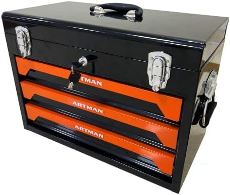 Tool Box With Tool Set of 3 Drawers with Ball-Bearing Drawer Slides for Your Garage Or Workshop,Black and Orange Color