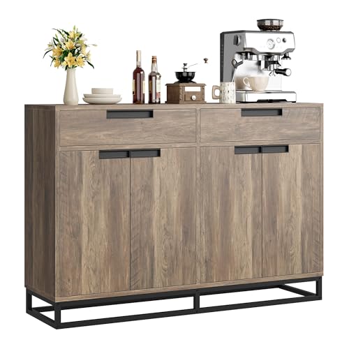 GarveeHome Sideboard Buffet Cabinet, 55" Large Kitchen Accent Modern Storage Cabinet with 2 Drawers and 4 Doors, Coffee Bar Buffet Table for Kitchen, Dining Room (Vintage)