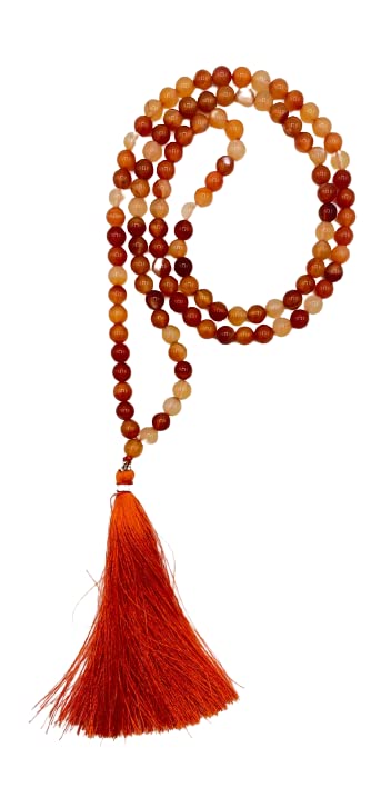 Image of Carnelian Natural Crystal Gemstone 8mm 108 Beads Jap Mala for Meditation, Pooja, Chanting, Wearing (8mm, Carnelian)