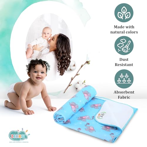 Image of AHC Baby Printed Quick Dry Fleece Elephant Print Sheet Bed Protector (Size: Large; 100 x 140 cm; Blue)