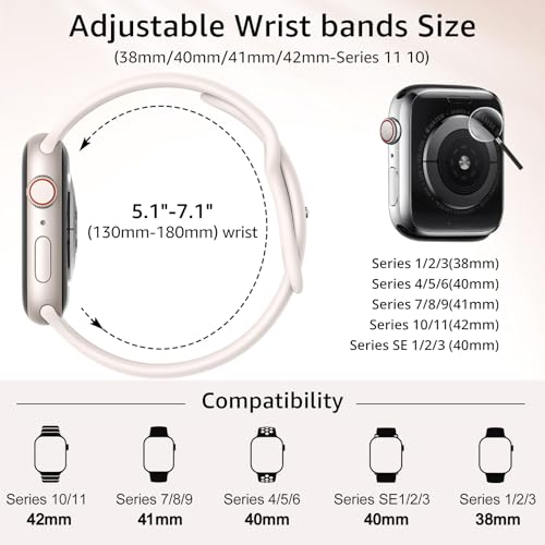 Image of 6 Pack Sport Bands Compatible with Apple Watch Band 38mm 40mm 41mm 42mm 44mm 45mm 49mm 46mm for Women Men,Silicone Waterproof Strap for iWatch Apple Watch Series 11 10 9 Ultra 8 7 6 5 4 3 2 1 SE