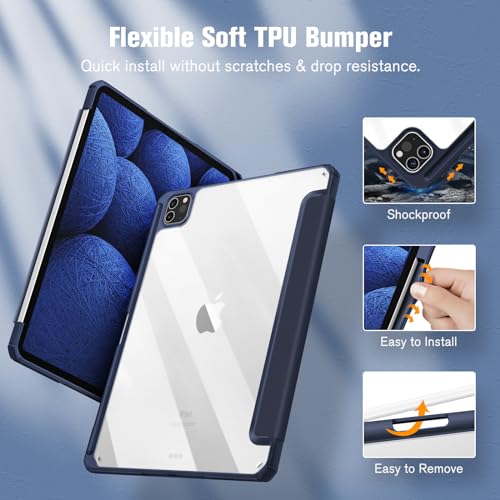 Image of Fintie Hybrid Slim Case for iPad Pro 11-inch (4th / 3rd Generation) 2022 /2021 - [Built-in Pencil Holder] Shockproof Cover w /Clear Transparent Back Shell, Also Fit iPad Pro 11 inch 2nd Gen, Navy