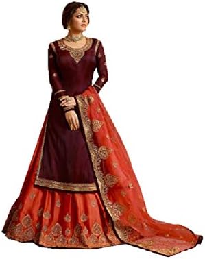 New Indian/Pakistani Eid Special Party/Ethnic wear Georgette Straight Ghagra Style Salwar Kameez Suit for Womens 9936 (Purple, 46)