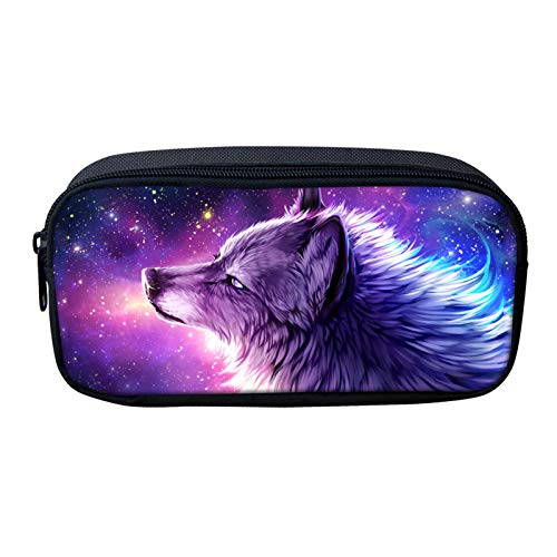 Showudesigns - Trousse à crayons avec fermeture éclair pour garçons et filles imprimée loup, violet Cover