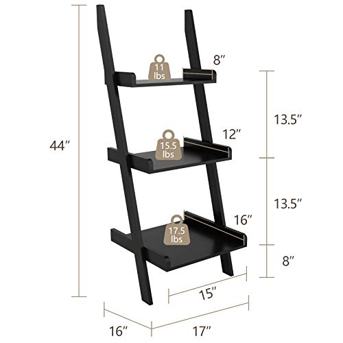 Giantex Ladder Shelf, 3.7 Ft Tall Wooden Black Ladder Bookshelf, Easy To Assemble, Perfect Size For Bathroom, 3-Tier Small Wood Corner Ladder Shelf #TOP1