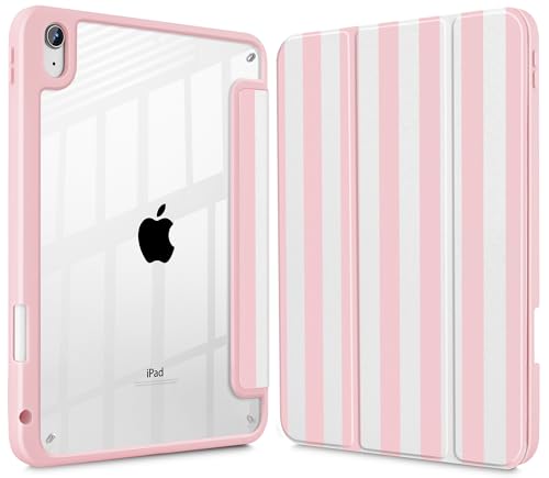 Tuiklol Case for iPad 11 inch (A16 Chip) 2025 Gen 11th / iPad 10.9 inch 2022 10th Gen, Buit in Pencil Holder with Shockproof Cover Clear Transparent Back Shell Auto Wake/Sleep,Pink Striped