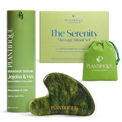 PLANTIFIQUE Set Rituale Massaggio: Gua Sha Giada + Siero Viso Olio Jojoba