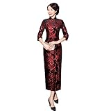 Women's Traditional Cheongsam Long Dress Traditional Pattern Mandarin Collar Side Split Chinese New Year Party Costume (22-66# Black, L)