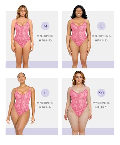 Image of SHAPELLX Lace Bodysuit for Women Tummy Control Shapewear Backless Body Suits One Piece Body Shaper Thongs