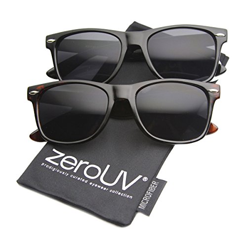 zeroUV Classic Eyewear 80's Retro Large Horn Rimmed Style Sunglasses (2-Pack Smoke Lens (Black + Tortoise))