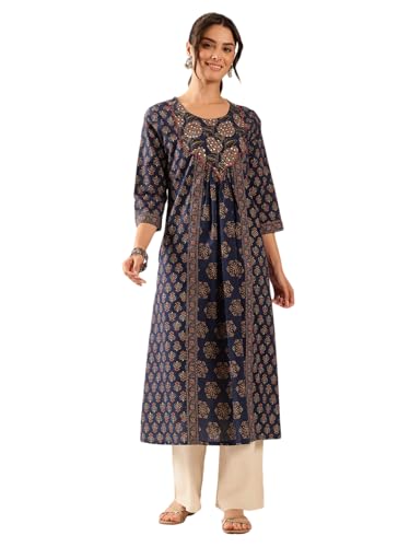Image of Vbuyz Women's Floral Print A-Line Cotton Stitched Kurta
